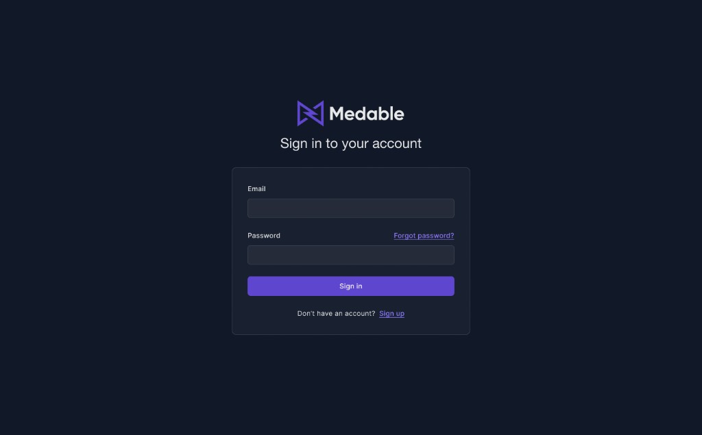 Medable sign in screen using Nucleus design system components in dark mode