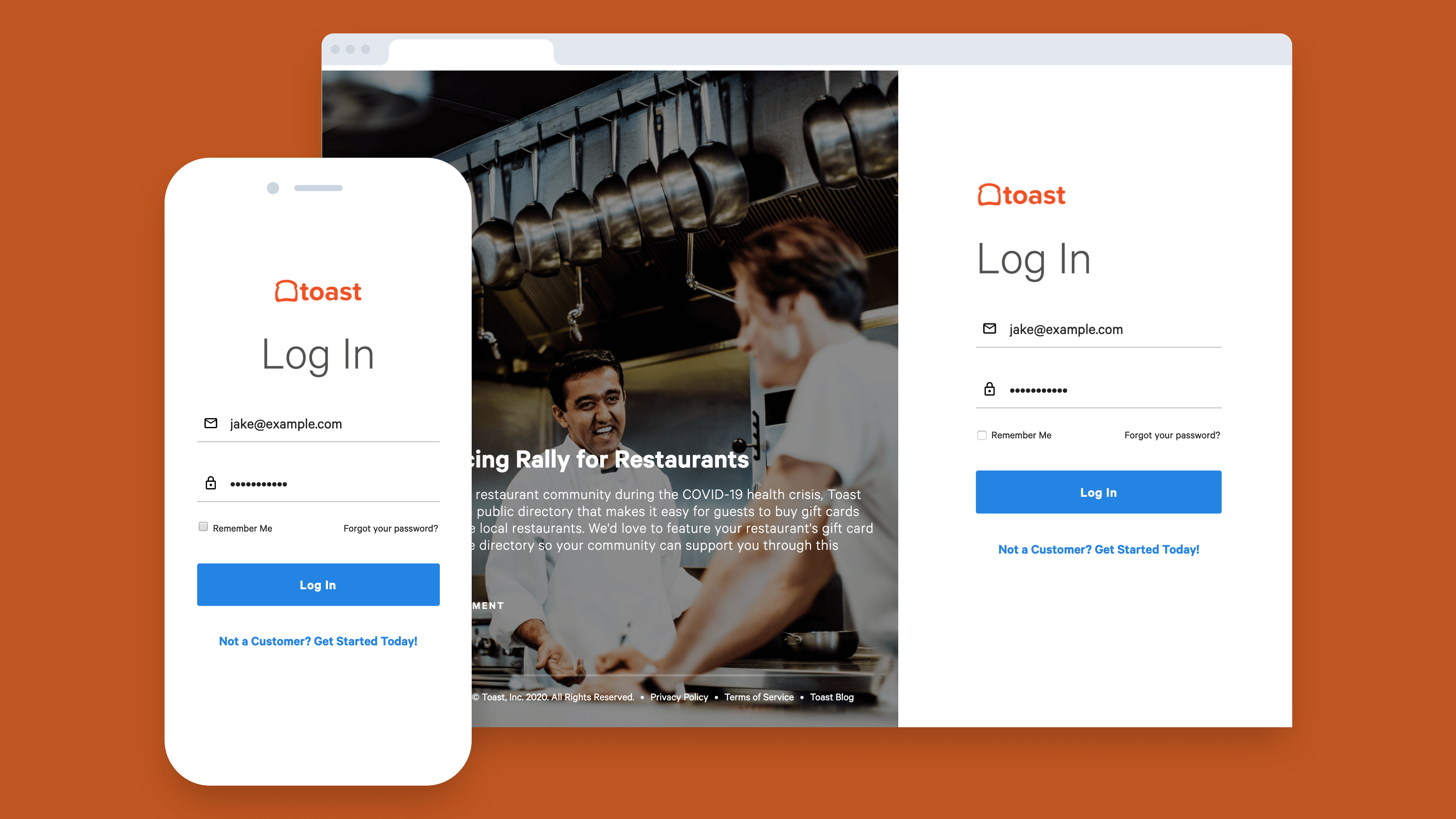Toast design system login screen built from the component library