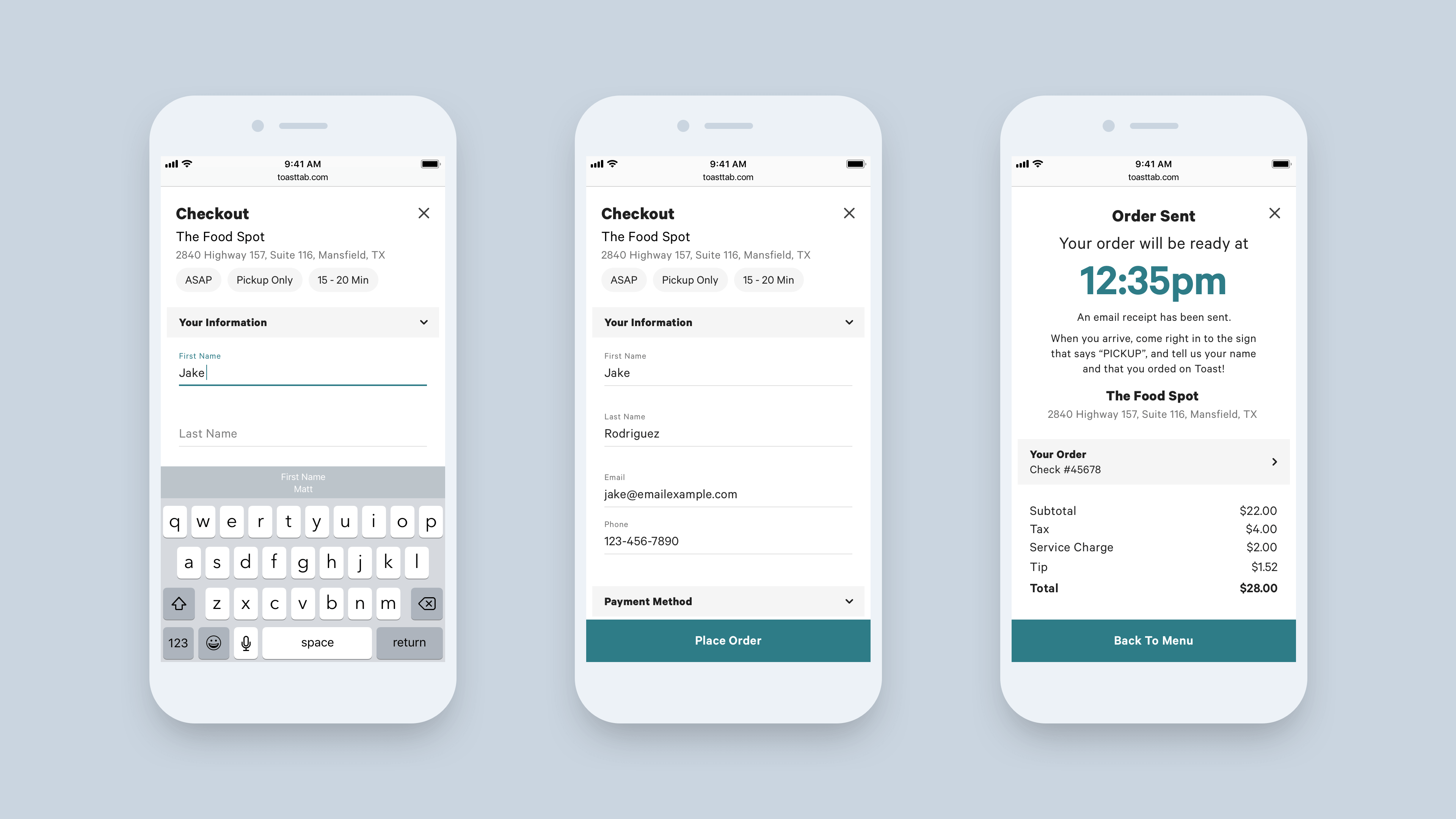 Guest checkout flow with React form components and order confirmation